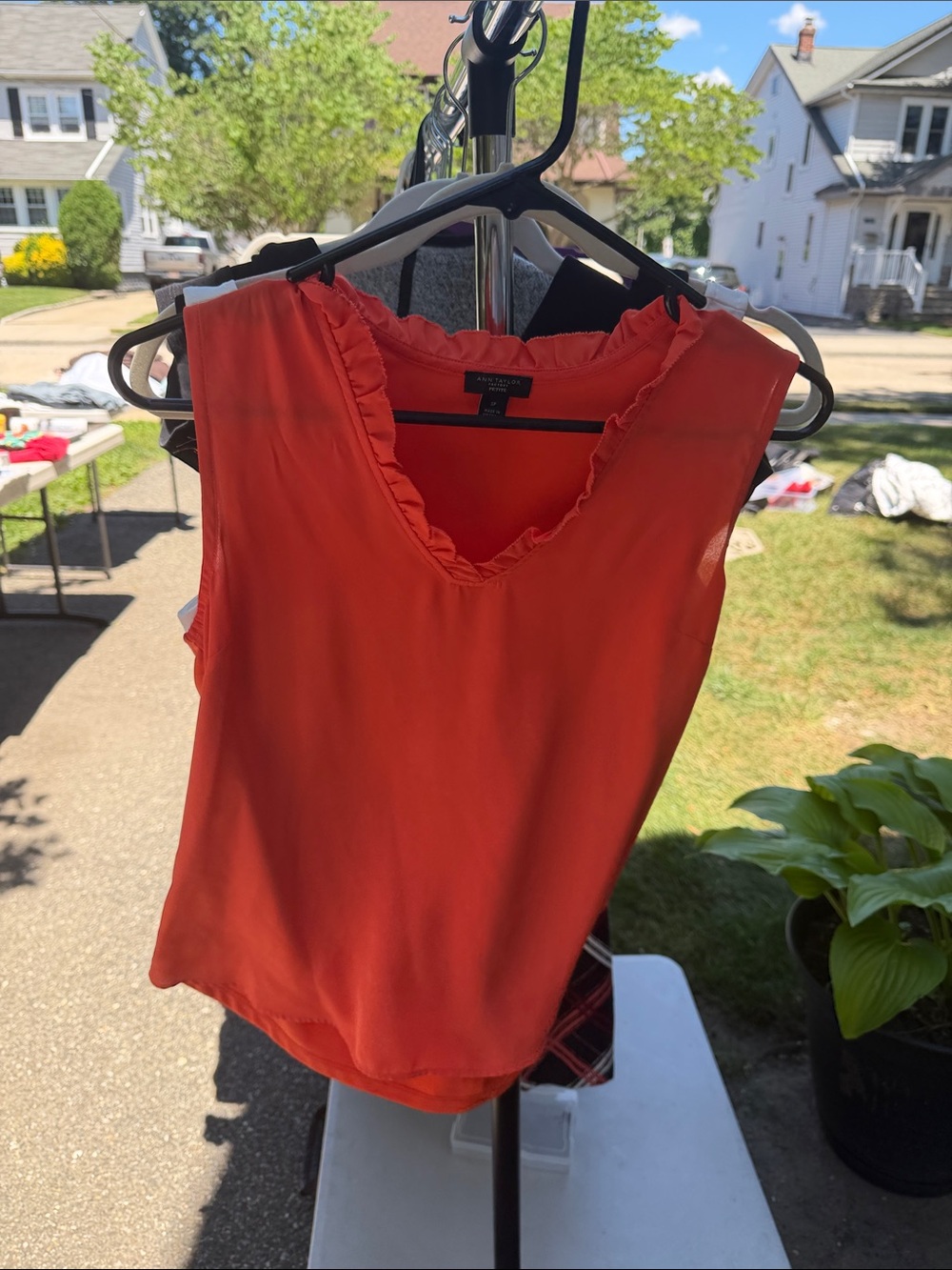Ann Taylor Factory Orange Ruffle V-Neck Camisole